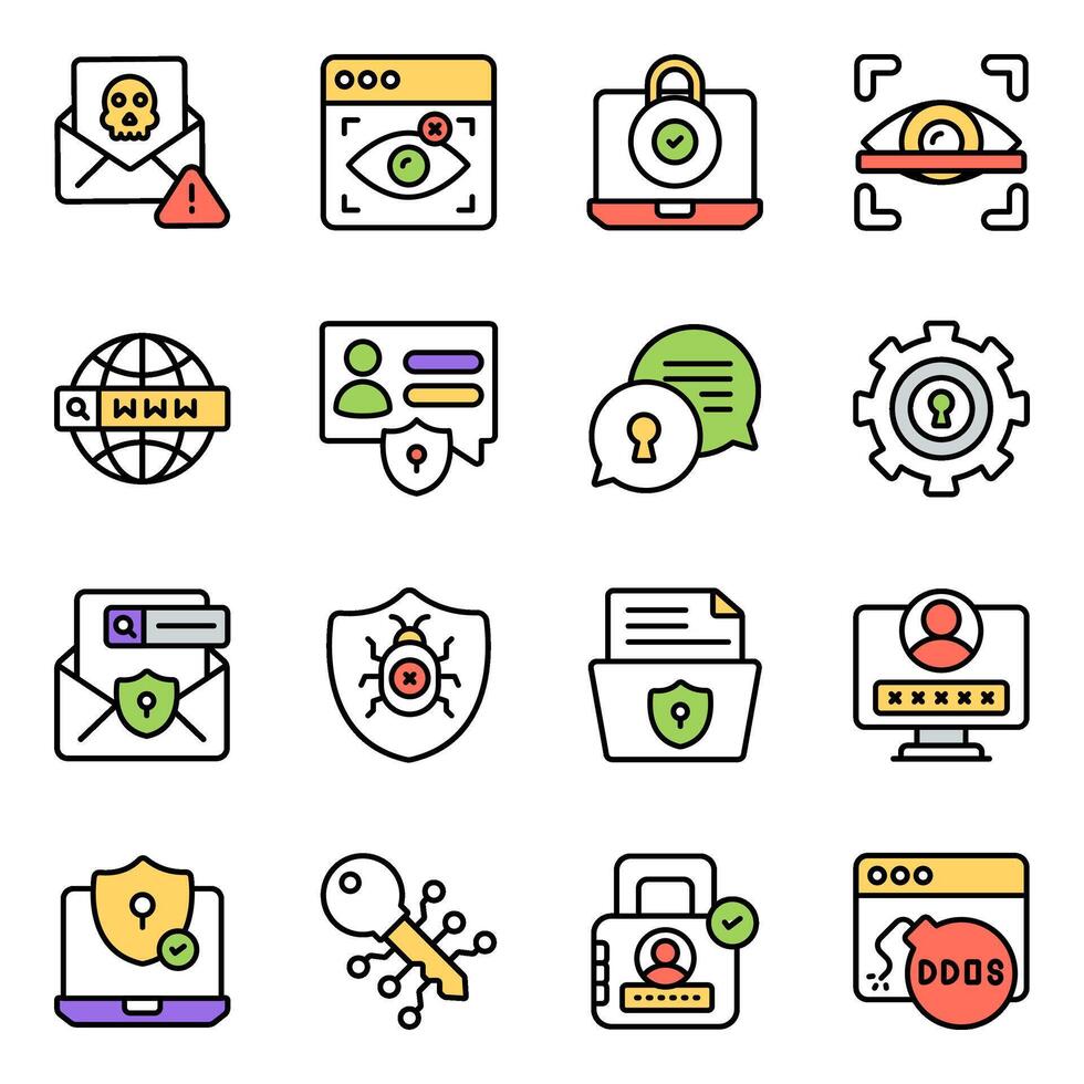 Pack of Cyber Security Flat Icon vector