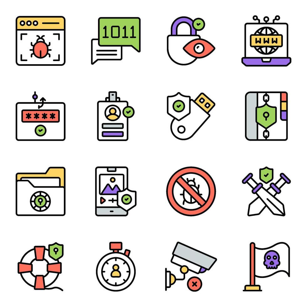 Pack of Cyber Hacker Flat Icon vector
