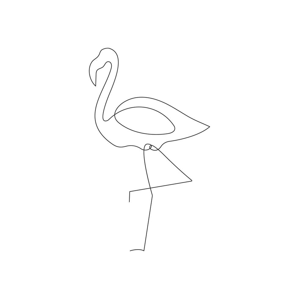 Flamingo single line art, continuous one line drawing of Isolated outline art black white background vector