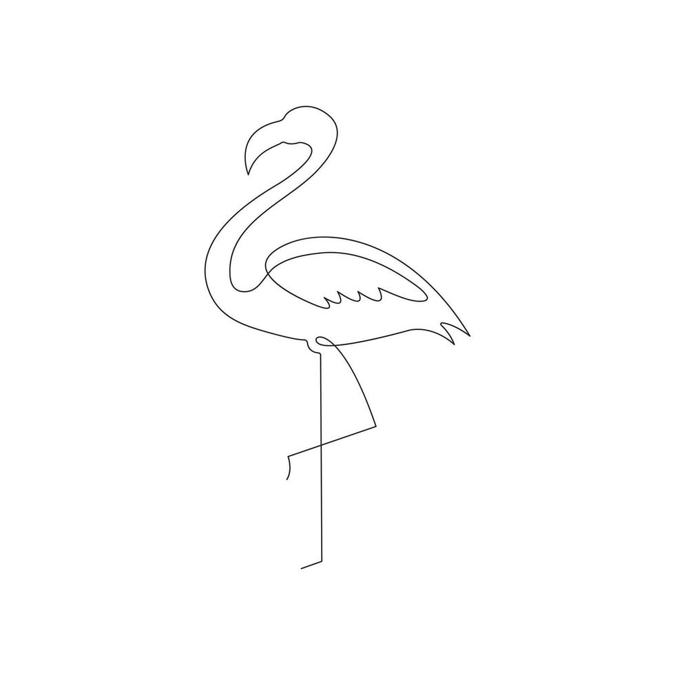 Flamingo single line art, continuous one line drawing of Isolated outline art black white background vector