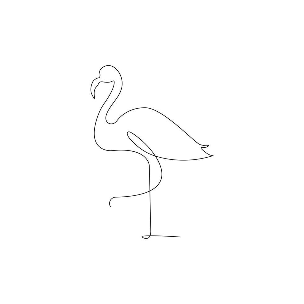 Flamingo single line art, continuous one line drawing of Isolated outline art black white background vector