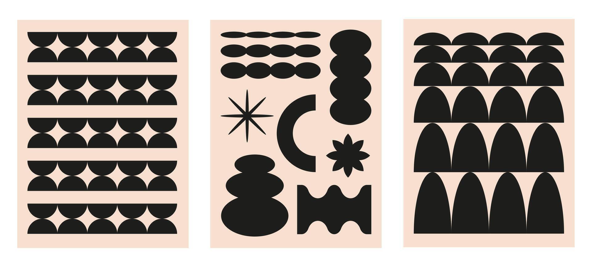 Abstract retro set backgrounds with black brutal geometric shapes vector