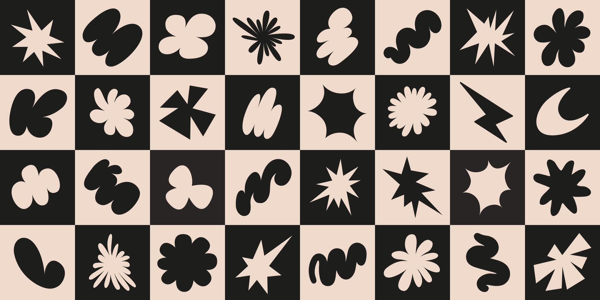 Abstract seamless pattern with simple funky groovy shapes. Brutal background in style y2k, 00s. Black and beige colors vector
