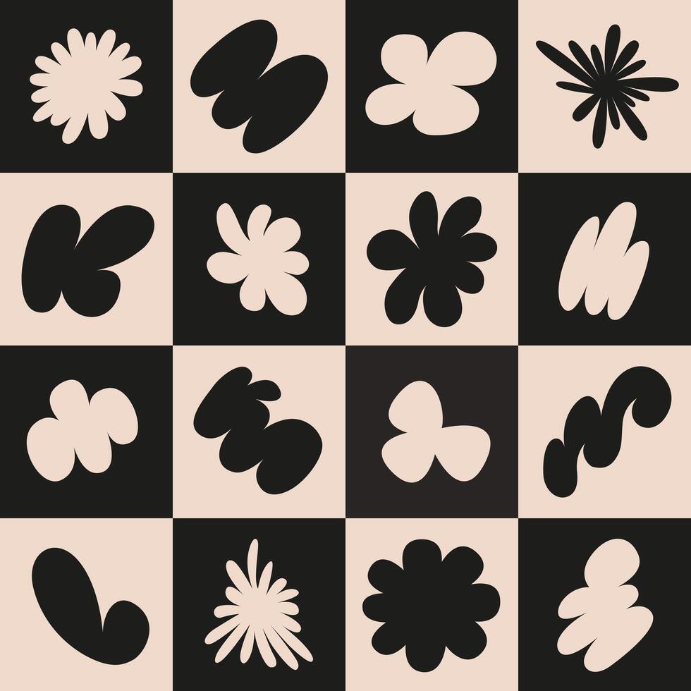 Abstract seamless pattern with simple funky groovy shapes. Brutal background in style y2k, 00s. Black and beige colors. Modern collage vector
