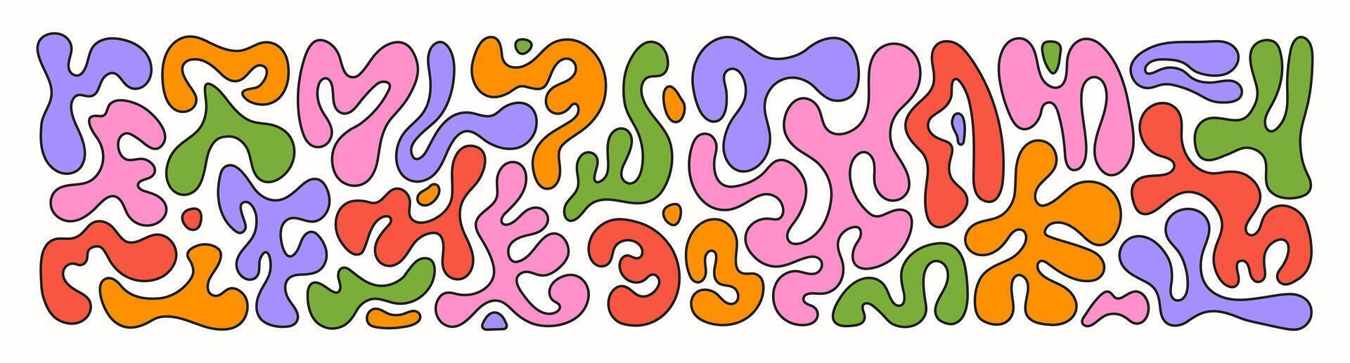 Abstract set liquid organic shapes. Colorful wavy bubbles and drops in trendy y2k style. vector