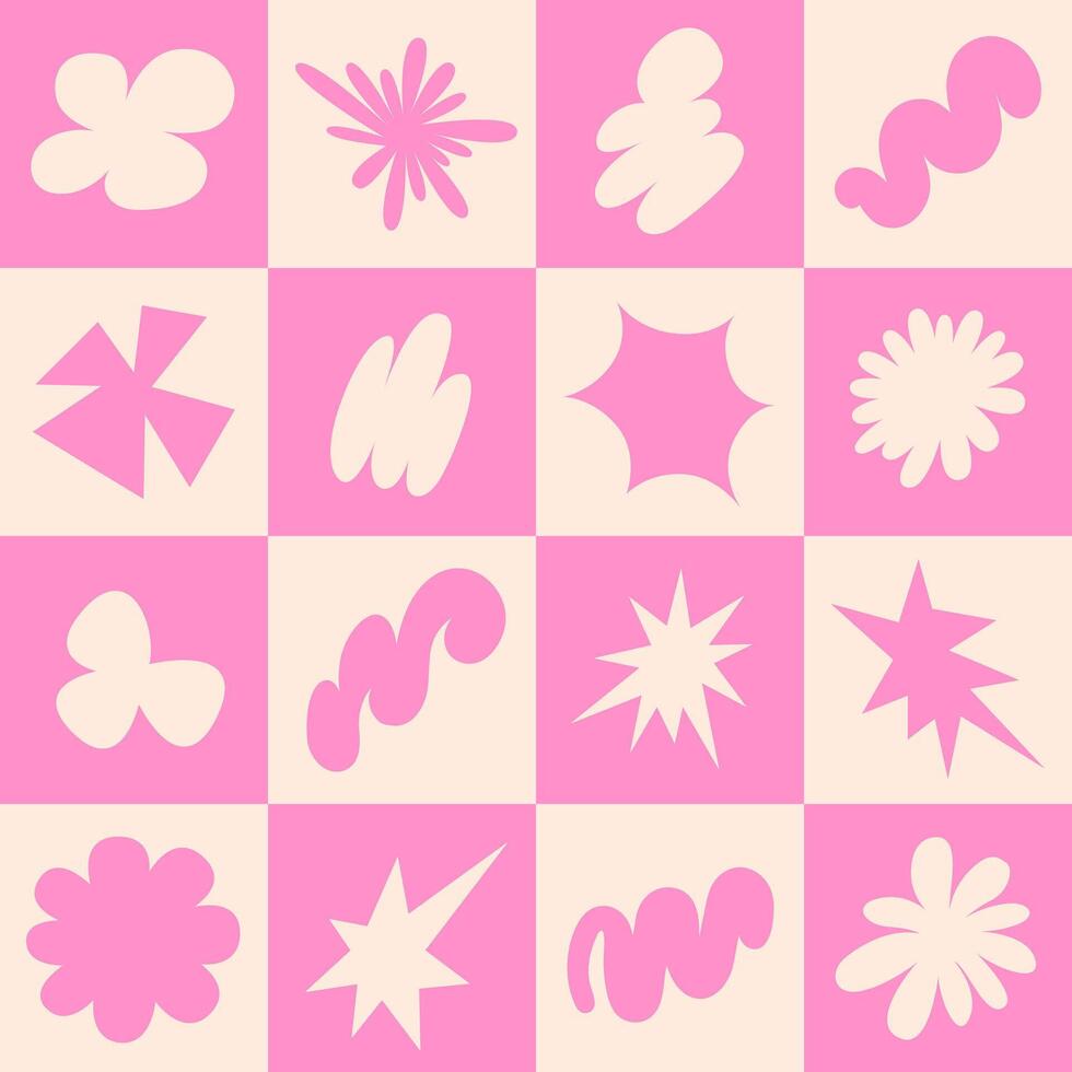 Abstract seamless pattern with simple funky groovy shapes. Brutal background in style y2k, 00s. Pink and beige colors. Modern collage vector