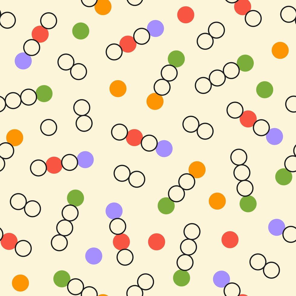 Colorful geometric rings on a beige background. Retro playful abstract seamless pattern. vector