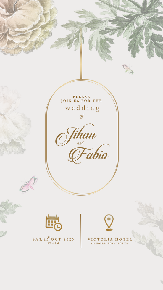 Digital Wedding Invitation Template with Foliage psd