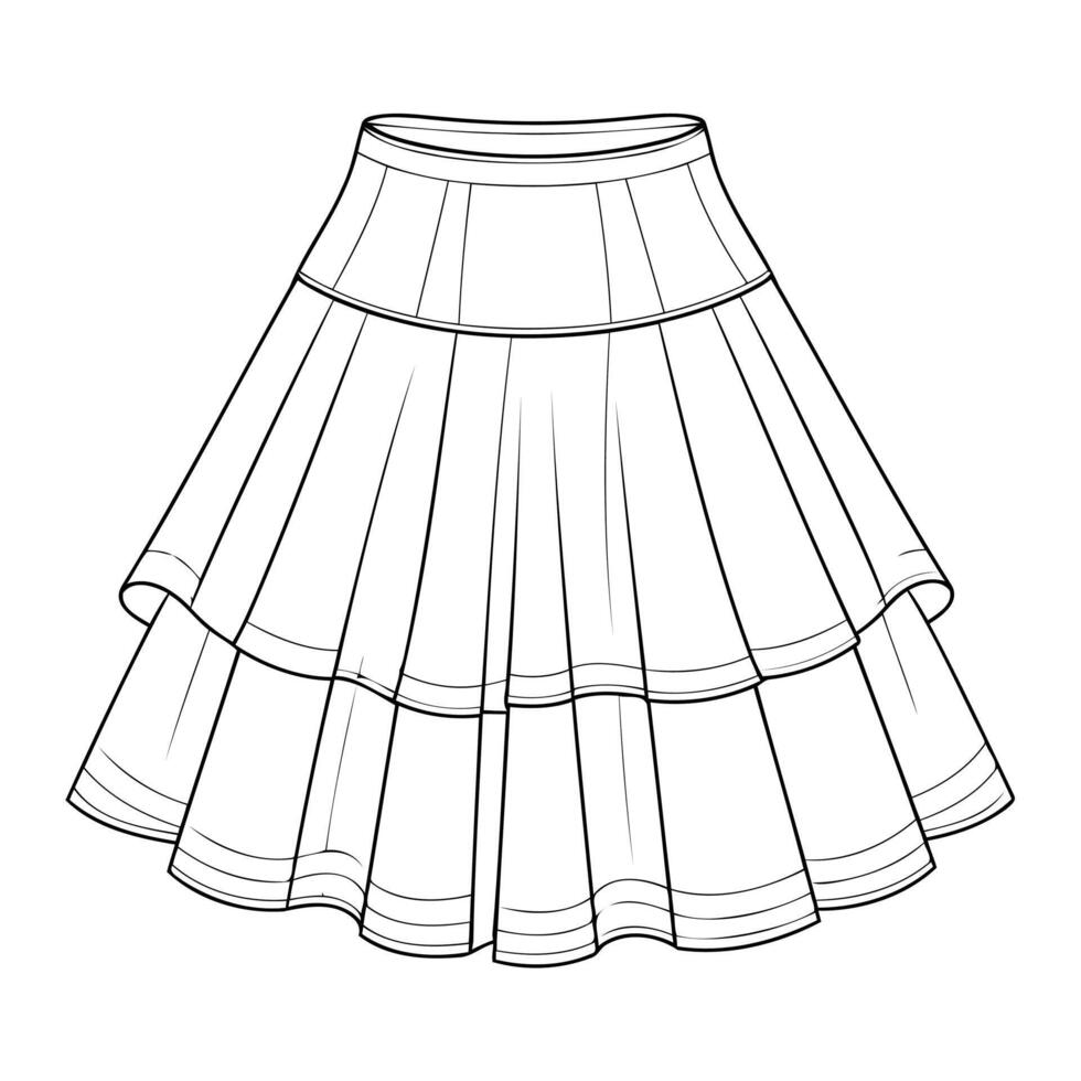 Cute and simple outline icon of a flared skirt with pleats, perfect for fashion design projects. vector