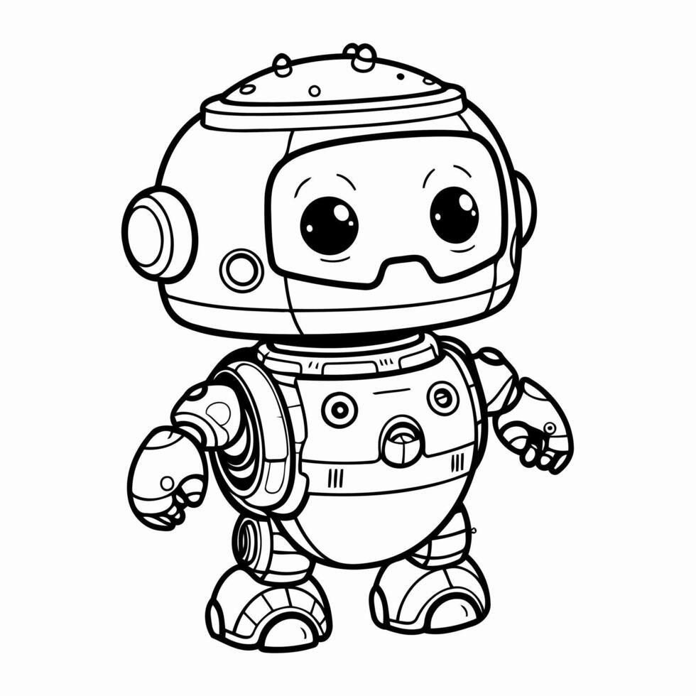 Clean line toy robot icon for coloring. vector
