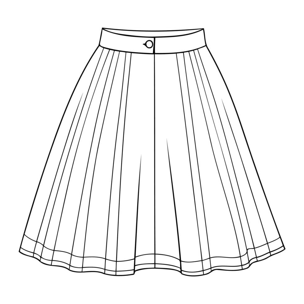 Detailed sketch of a stylish flared skirt with pleats, perfect for fashion illustrations. vector
