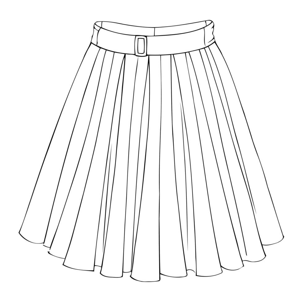 Icon of a flared skirt with pleats in a cute and simple outline design. vector