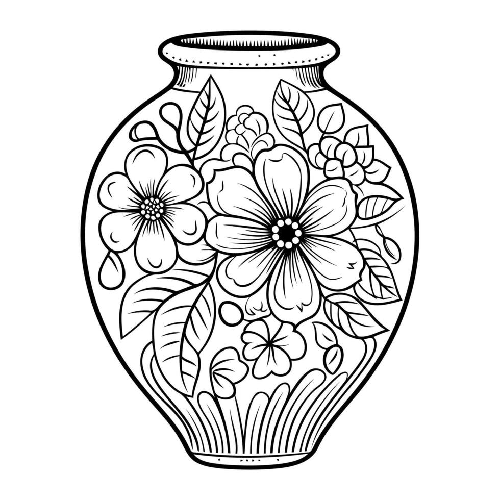 Clean line flower vase icon for coloring. vector