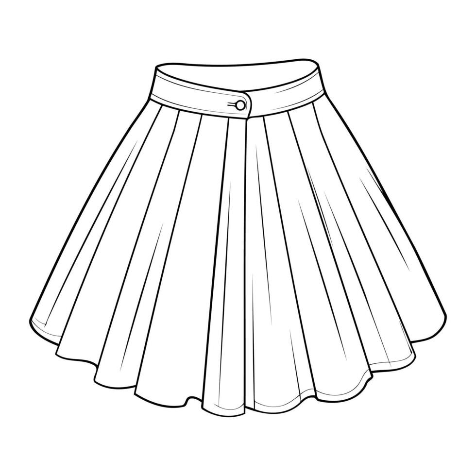 Detailed sketch of a stylish flared skirt with pleats, perfect for fashion illustrations. vector