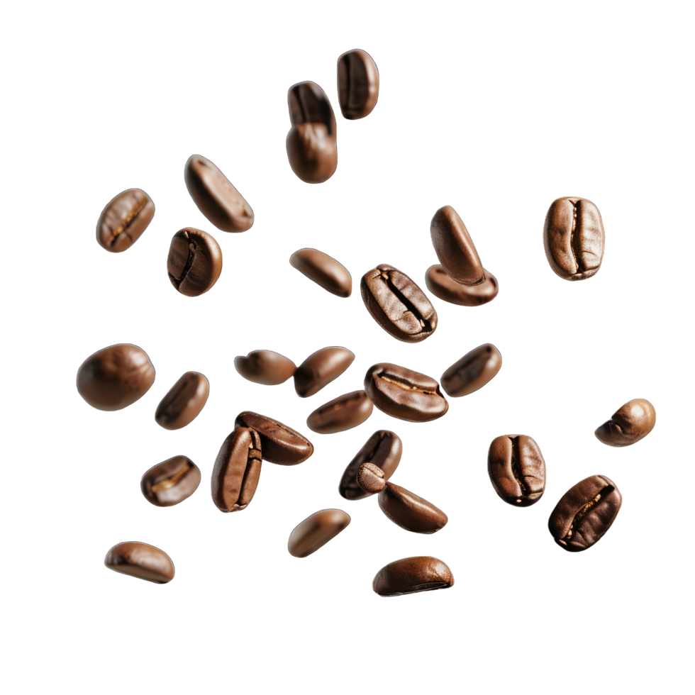 A bunch of coffee beans are flying through the air png
