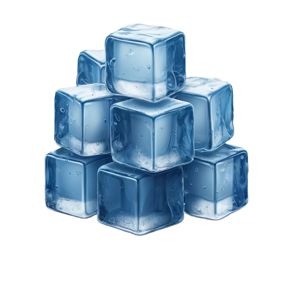 Stack of Blue Ice Cubes - Clear and Refreshing Frozen Blocks png