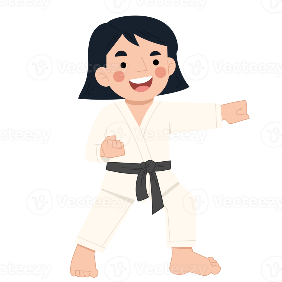 Girl practicing karate cartoon illustration png