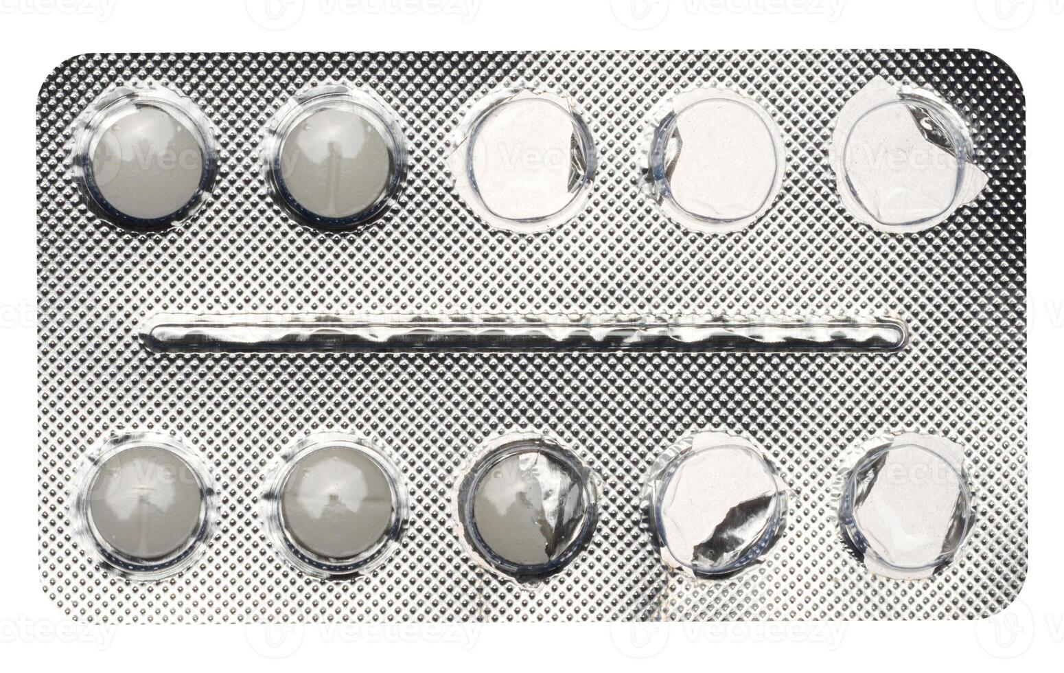 Empty blister pack of round pills on a white isolated background photo