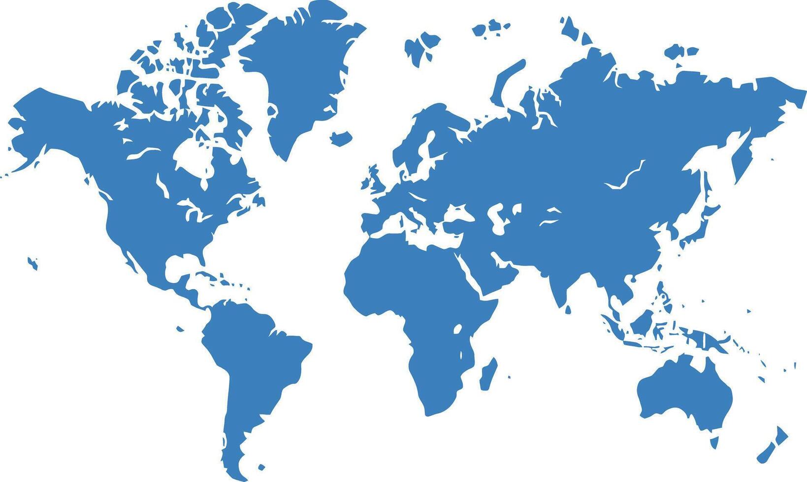 Blue world map silhouette on white background. vector
