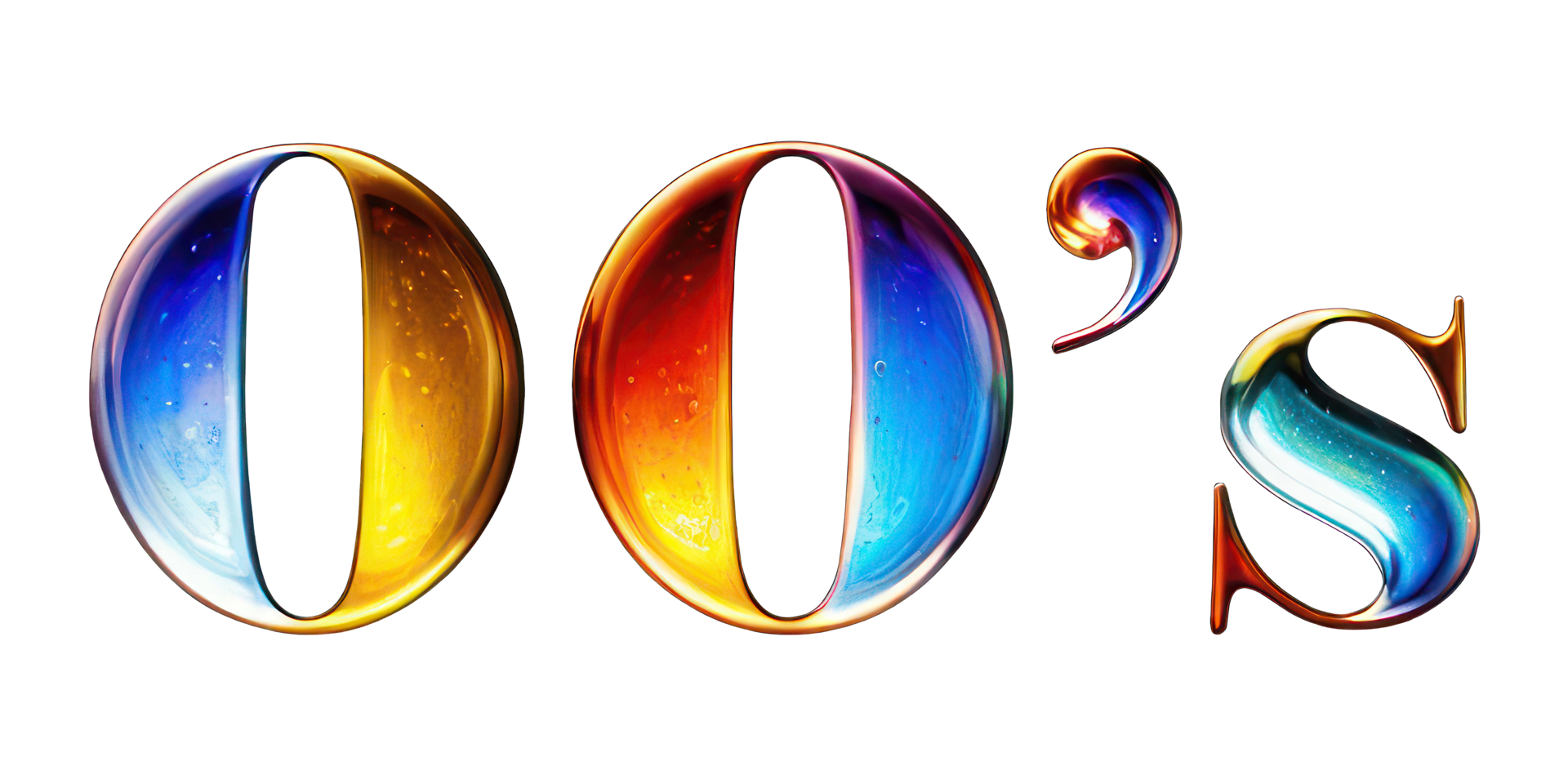 Shiny holographic inscription 00s isolated on a transparent background. Chrome element, neon shades, Y2K style. png