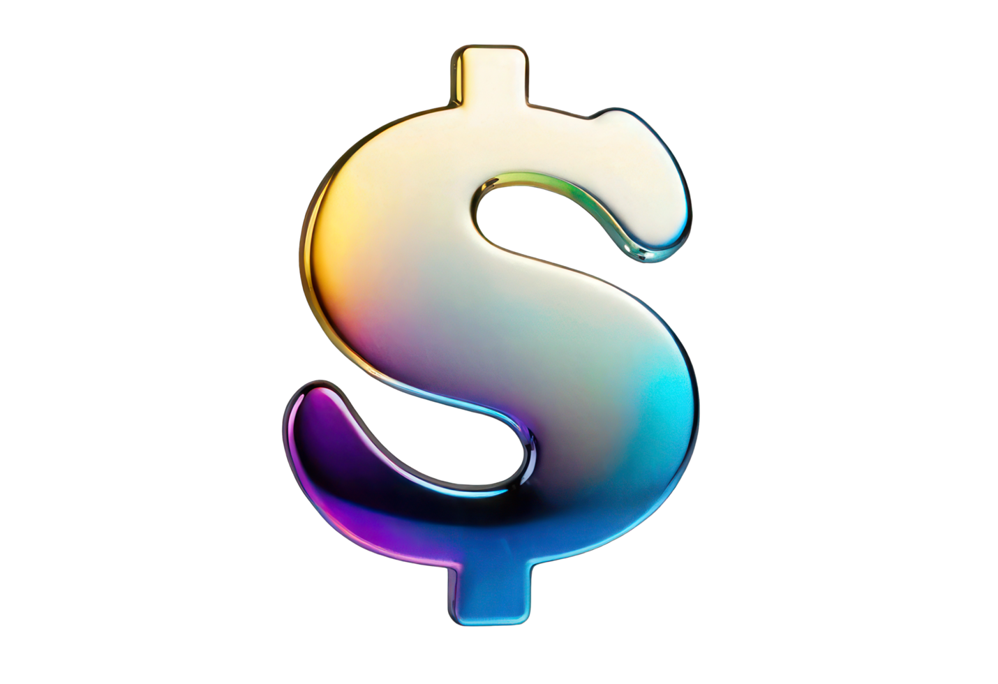 Neon 3D rendering of a dollar sign on a transparent background. Molten chrome icon in Y2K style. Money, finance, pastel highlights. png