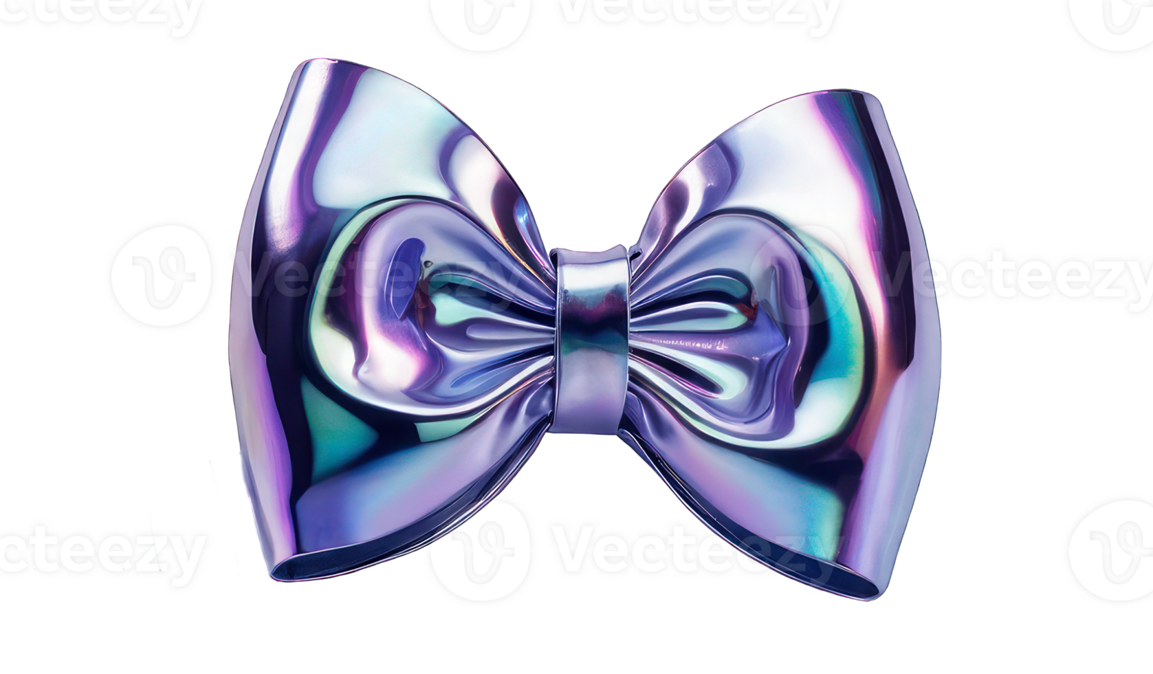 3D bow on a transparent background. Holographic element in Y2K style. Liquid chrome, vintage girly accessory in blue color, icon, metal surface. png
