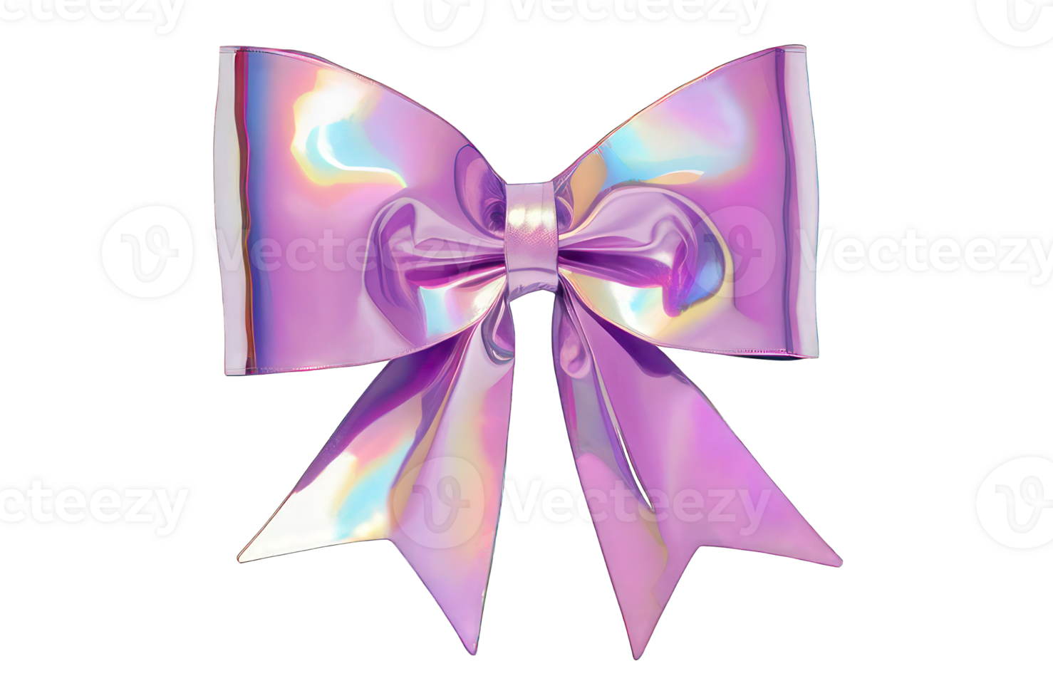 Cute 3D bow on a transparent background. Holographic sparkling element in Y2K style. Liquid chrome, pink vintage girly accessory, icon. png