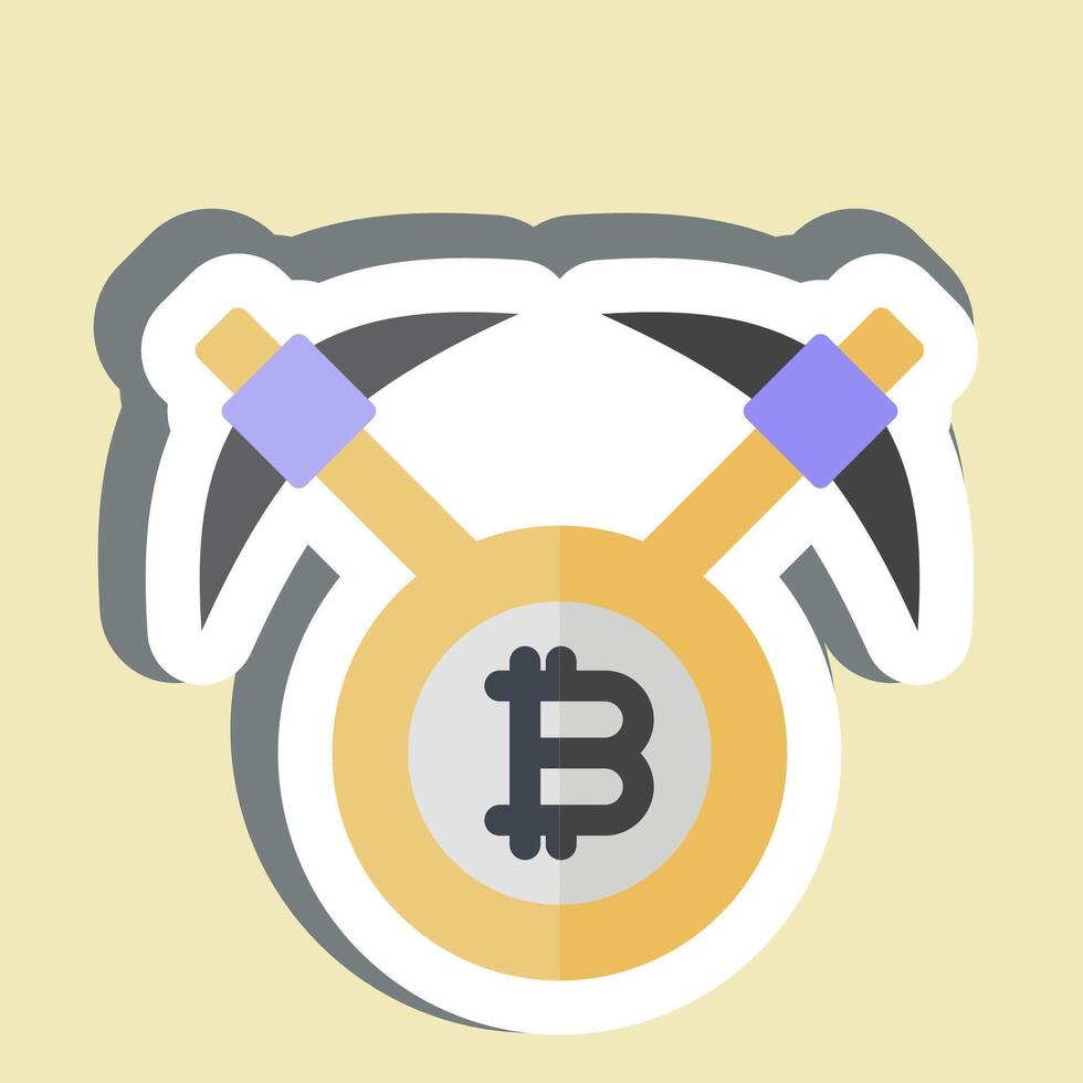 Sticker Bitcoin mining Axe. related to Cryptography symbol. simple design illustration vector