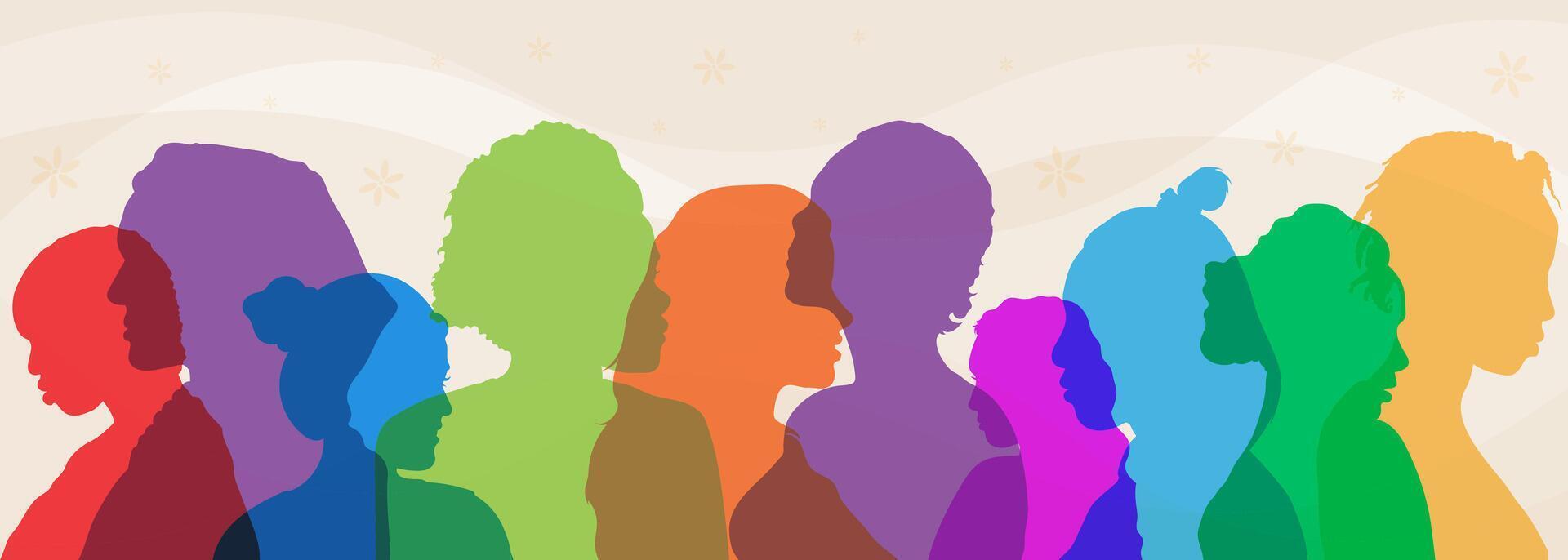 Diversity of women, female community, equality, friendship of Multicultural in the world banner vector