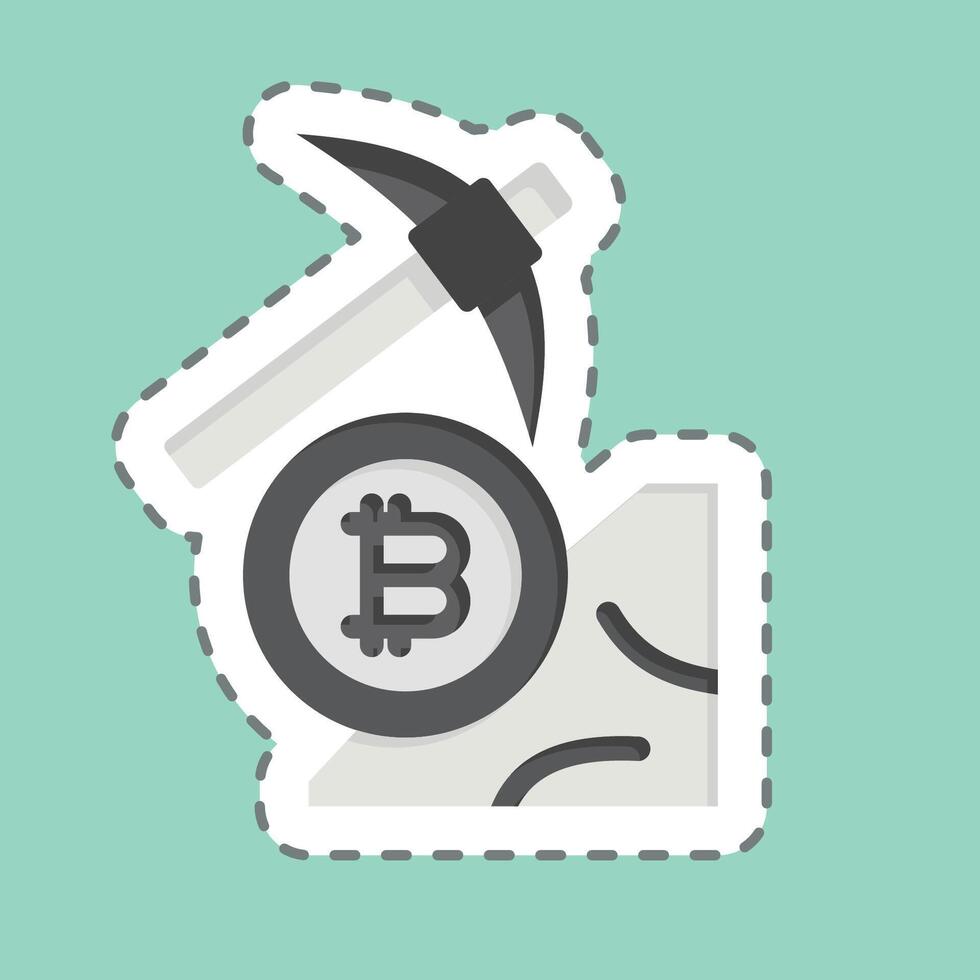Sticker line cut Bitcoin Mining. related to Cryptography symbol. simple design illustration vector