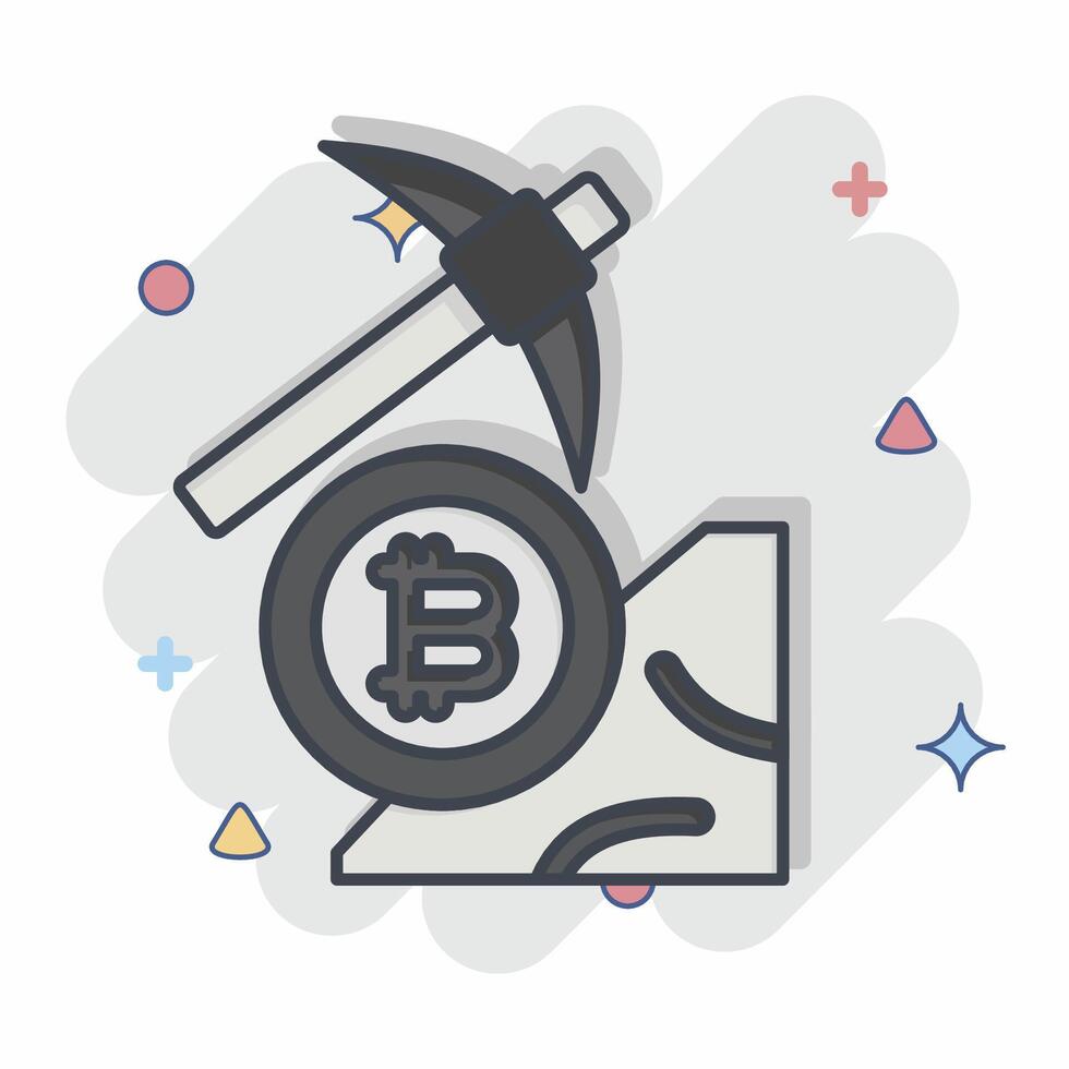 Icon Bitcoin Mining. related to Cryptography symbol. comic style. simple design illustration vector