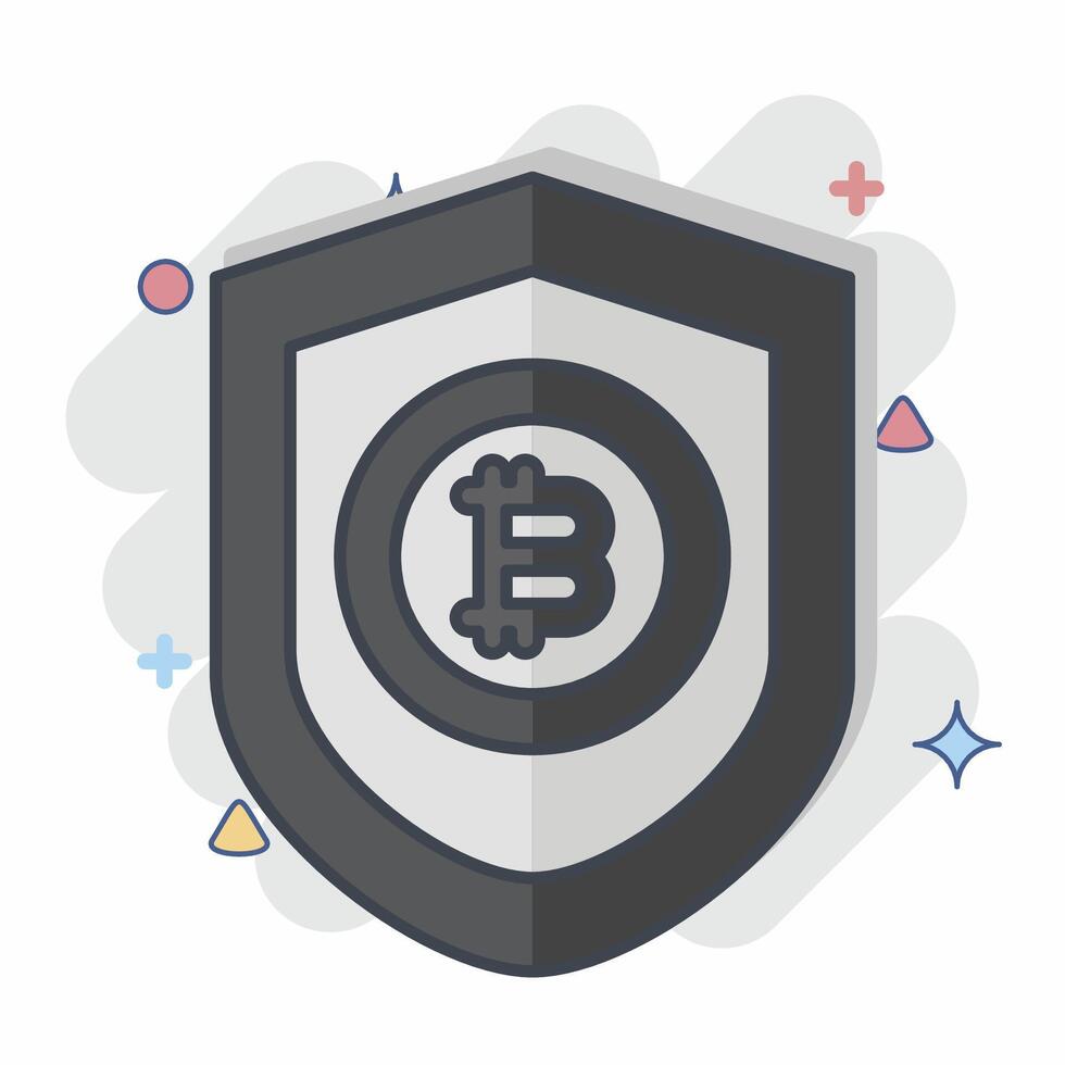 Icon Bitcoin Protection. related to Cryptography symbol. comic style. simple design illustration vector