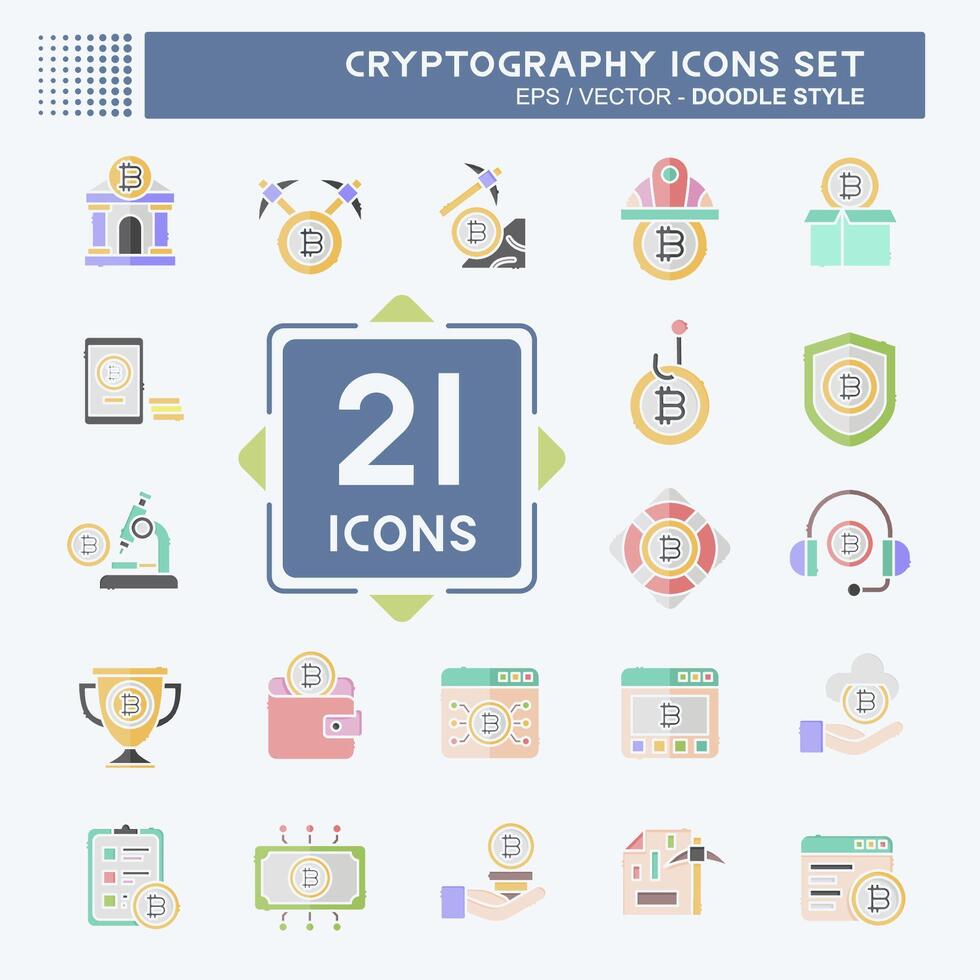 Icon Set Cryptography. related to Bitcoin symbol. doodle style. simple design illustration vector