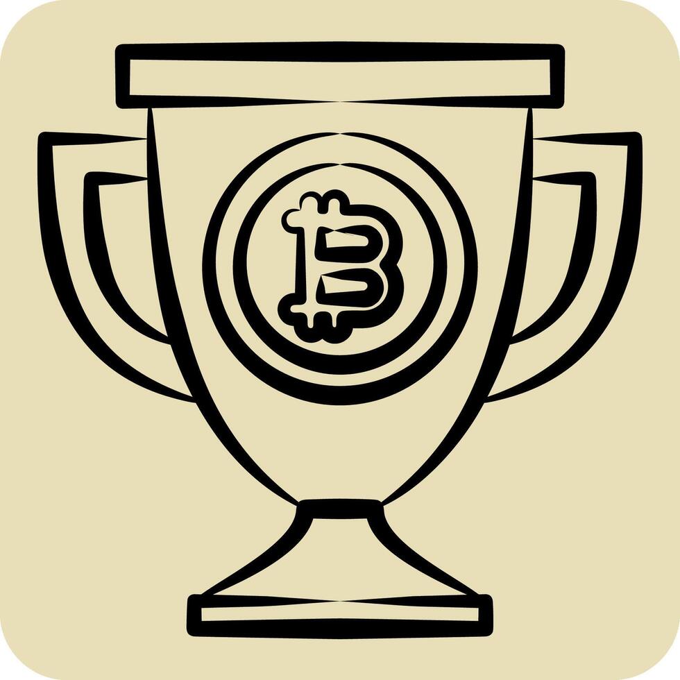 Icon Bitcoin Trophy. related to Cryptography symbol. hand drawn style. simple design illustration vector