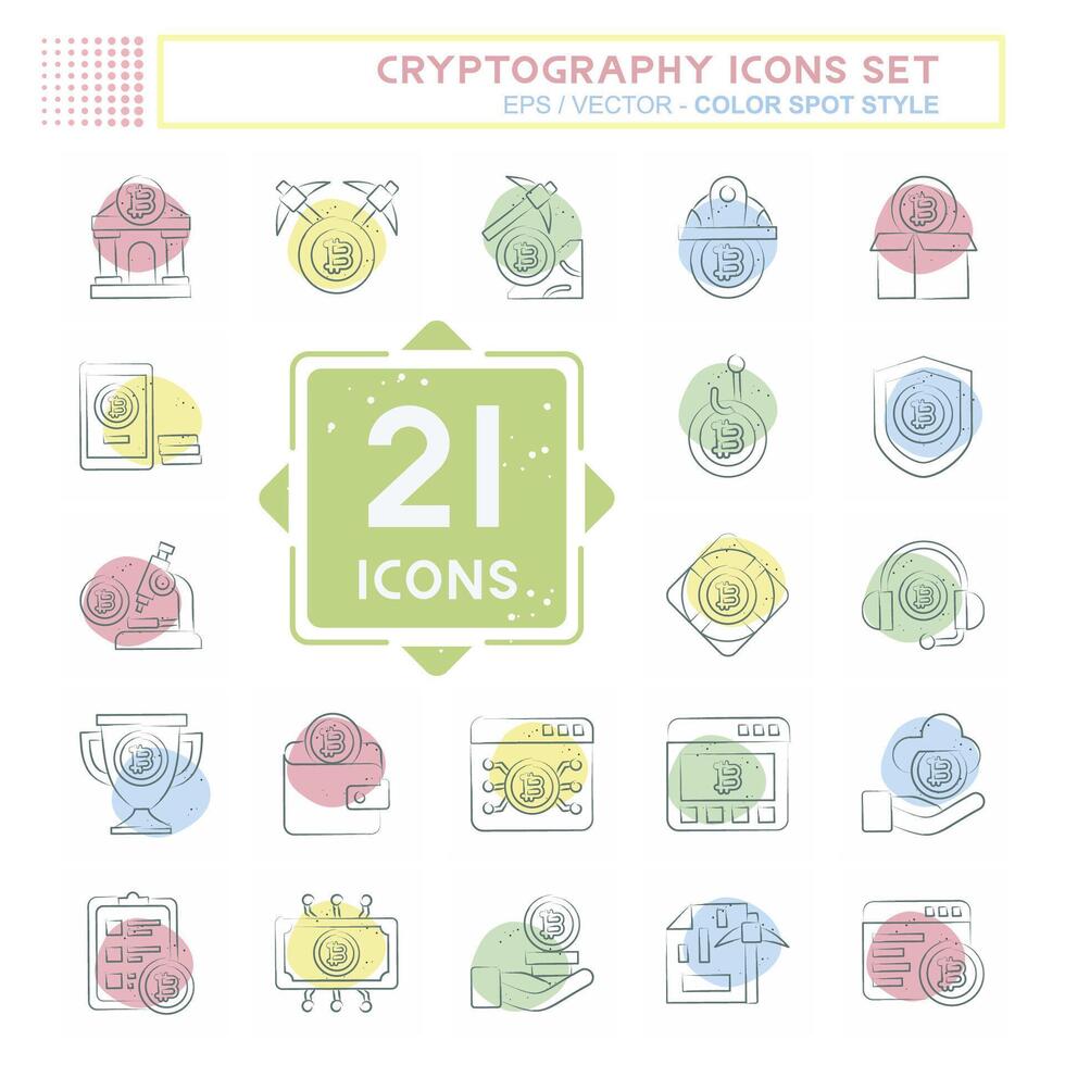 Icon Set Cryptography. related to Bitcoin symbol. Color Spot Style. simple design illustration vector