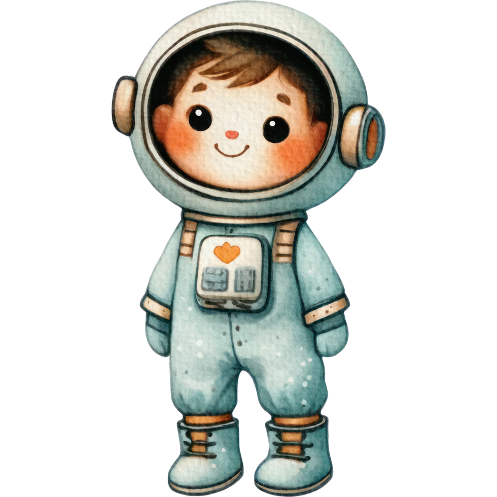 Astronaut child boy cartoon adorable watercolor nursery clipart png