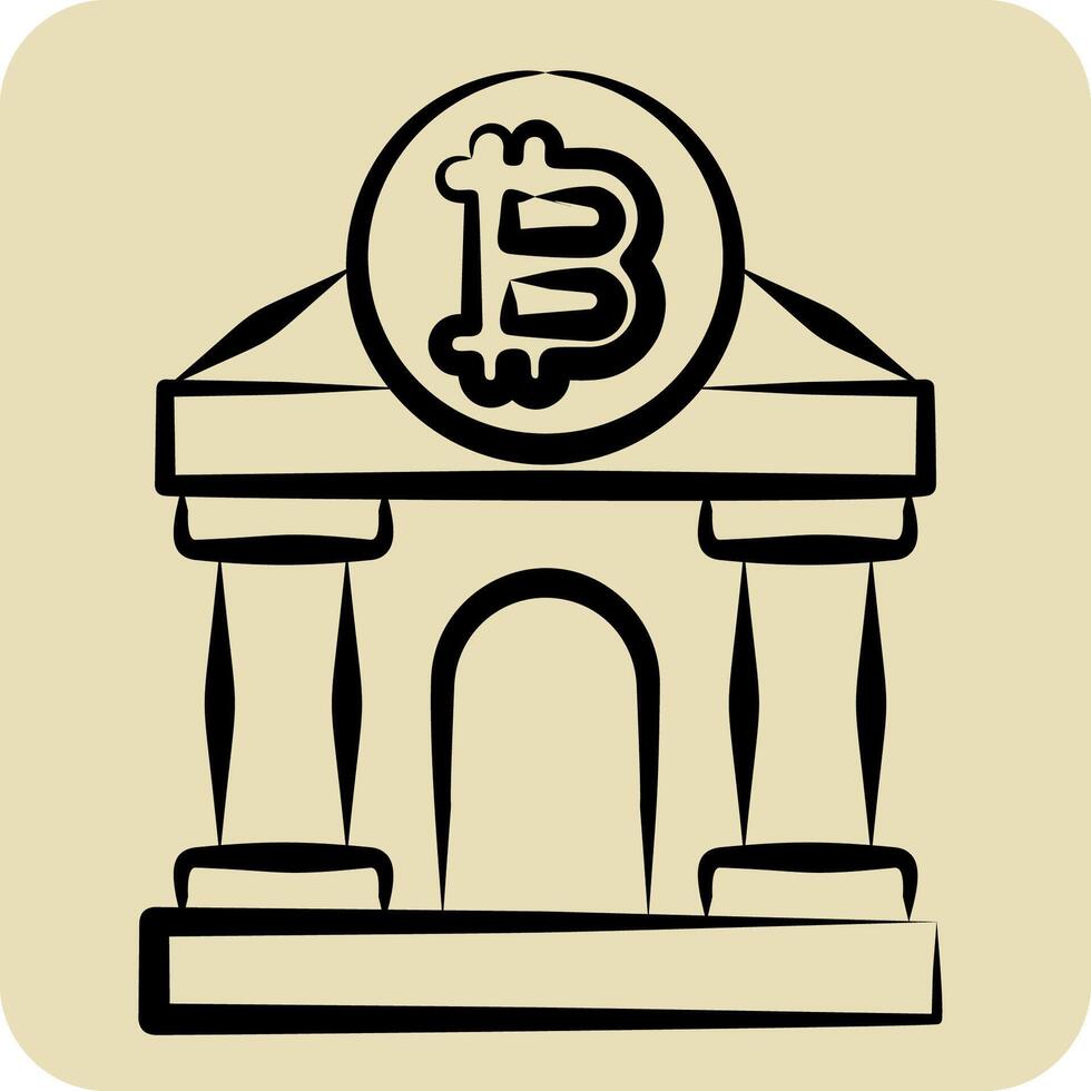 Icon Bitcoin Bank. related to Cryptography symbol. hand drawn style. simple design illustration vector