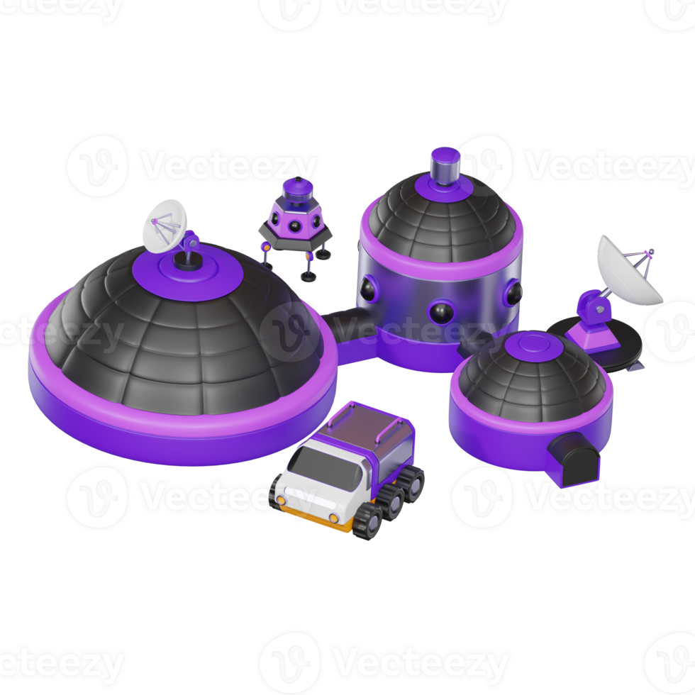 Settlement of Space Colony. 3D Render png