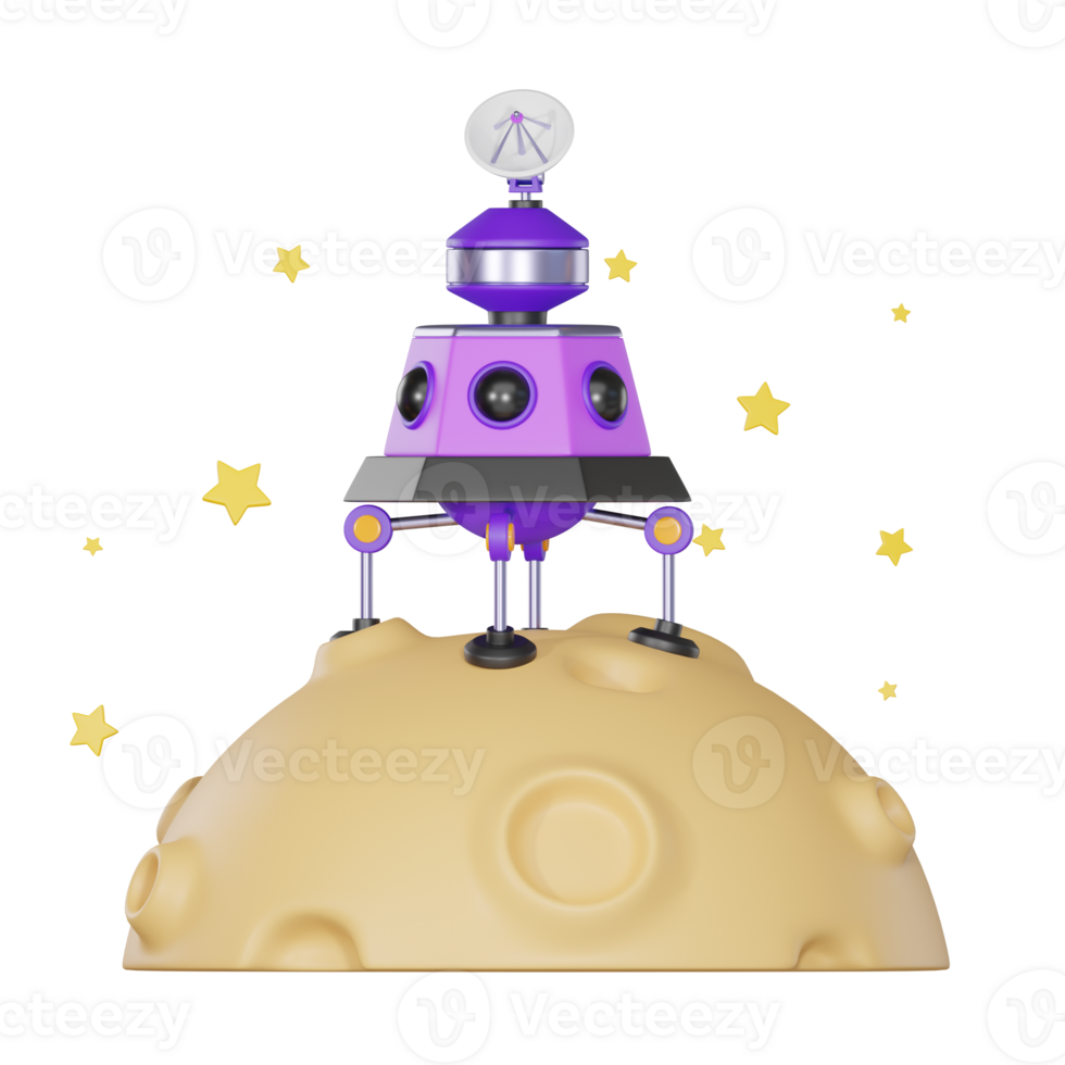 Space odyssey of capsule for astronautical adventures. 3D render png