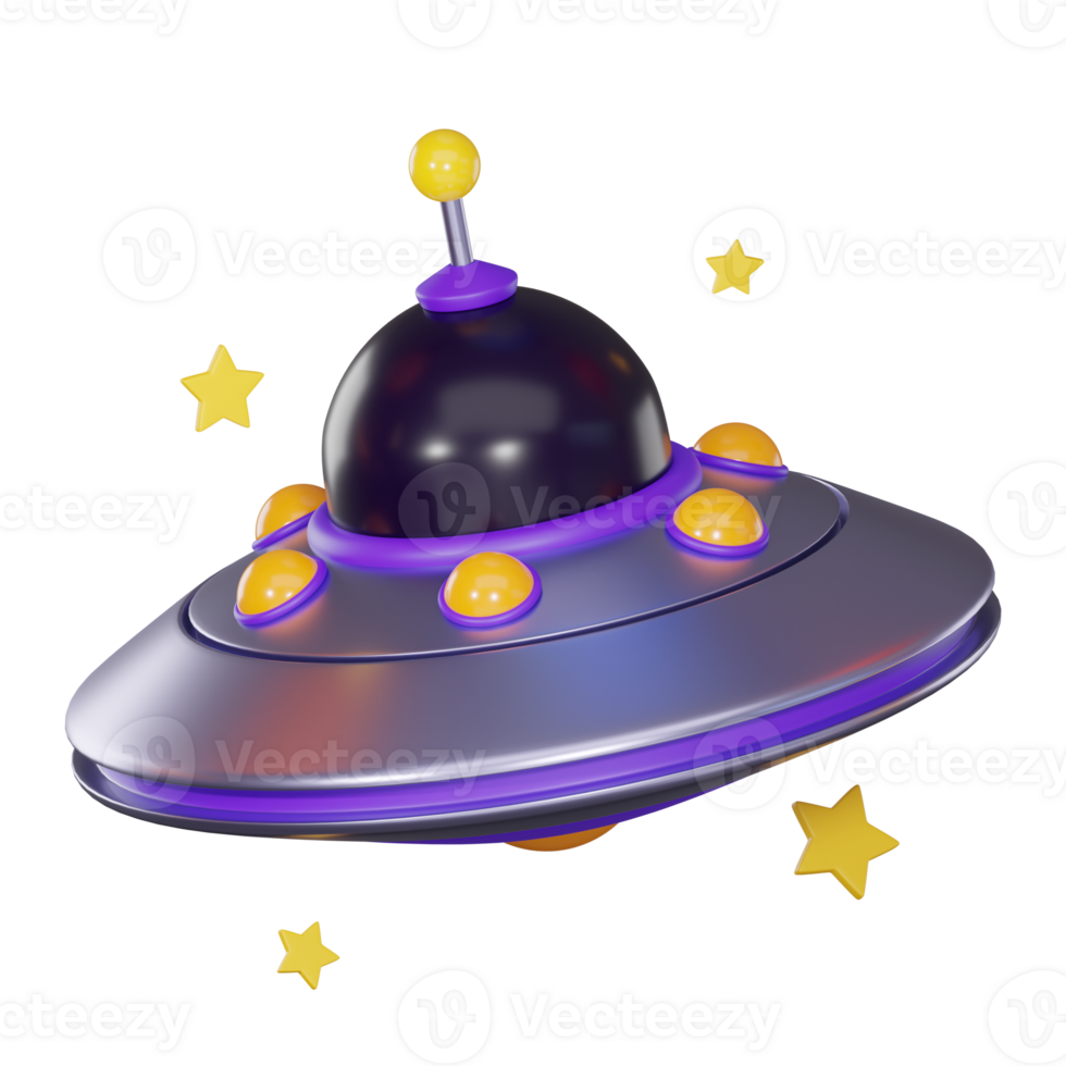 Space exploration of UFO and spacecraft. 3D render png