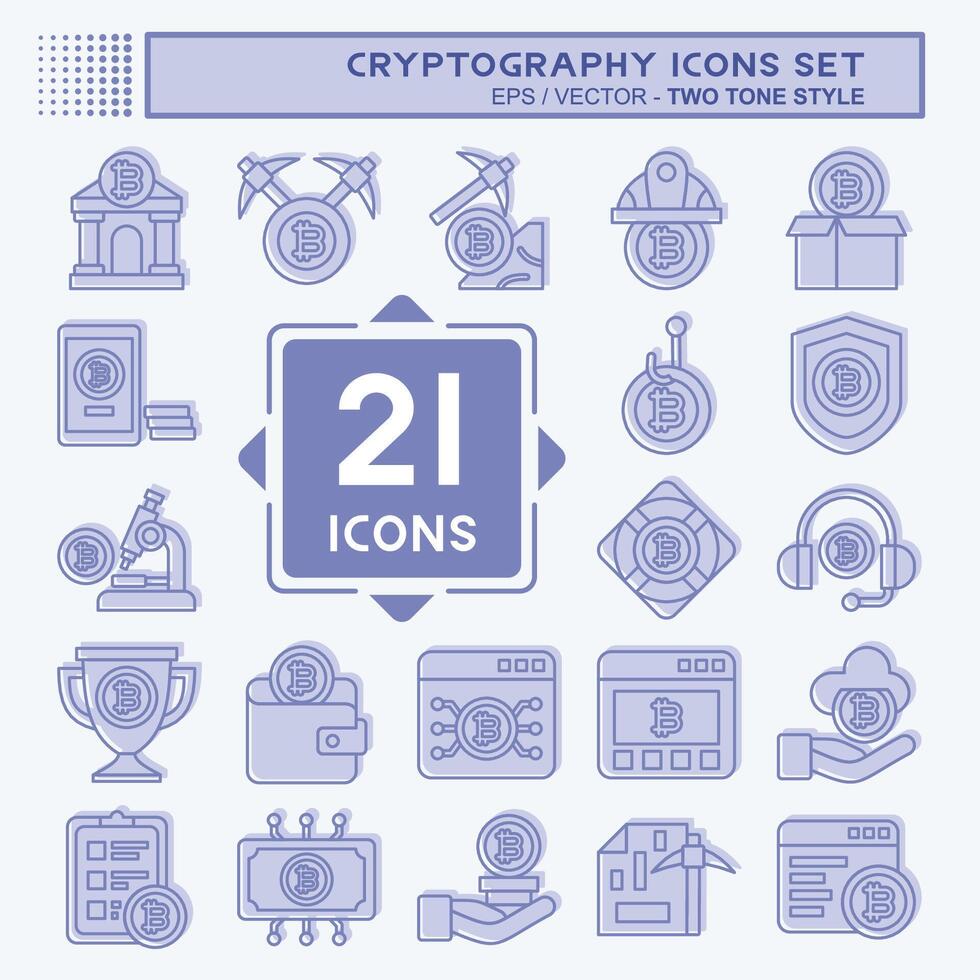 Icon Set Cryptography. related to Bitcoin symbol. two tone style. simple design illustration vector