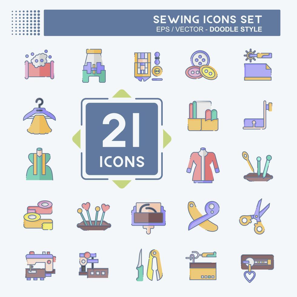 Icon Set Sewing. related to Textile Industry symbol. doodle style. simple design illustration vector
