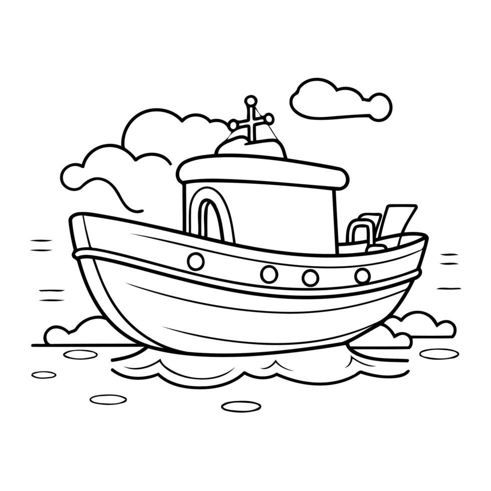 Clean and cute boat outline icon in simple line art style, perfect for coloring and design. vector