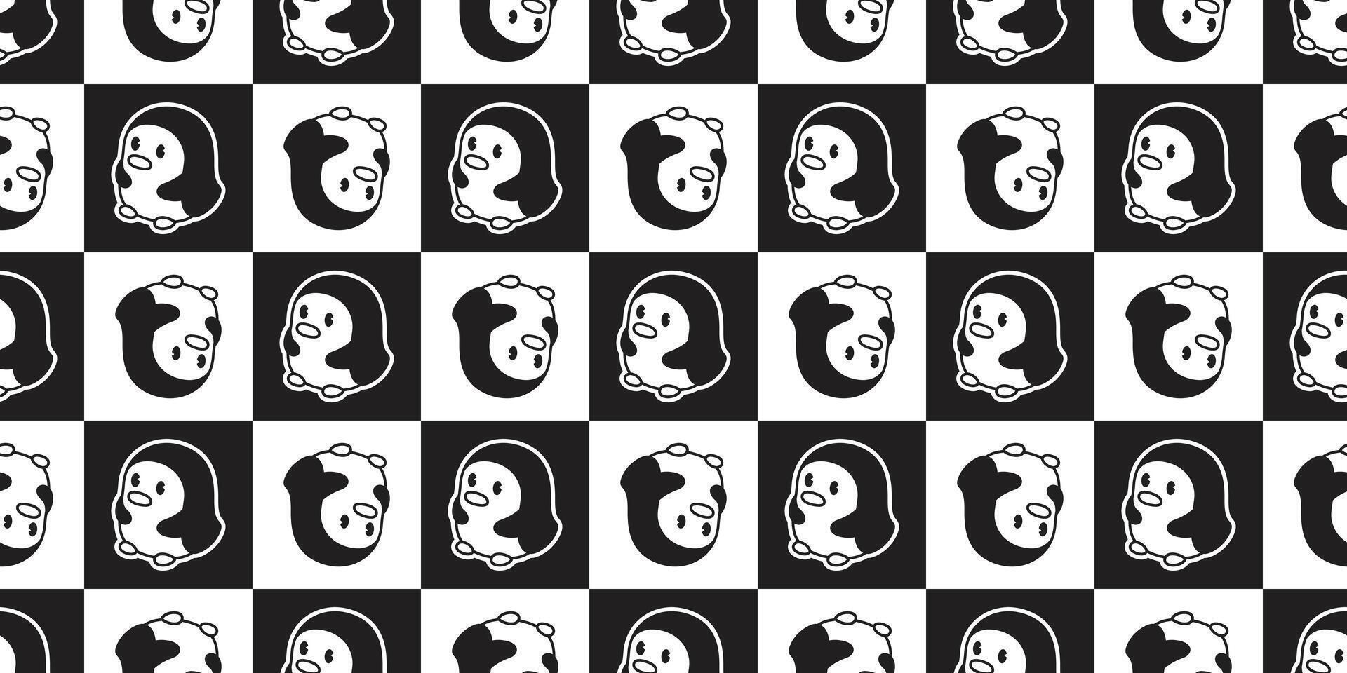 penguin Seamless pattern bird cartoon checked doodle scarf isolated tile background repeat wallpaper illustration design vector