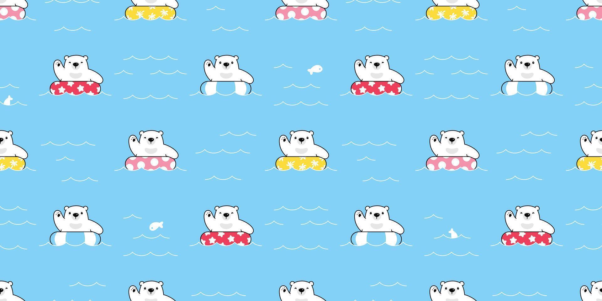 Bear seamless pattern polar swimming ring pool sea beach teddy doodle cartoon scarf gift wrapping paper tile background repeat wallpaper illustration design vector