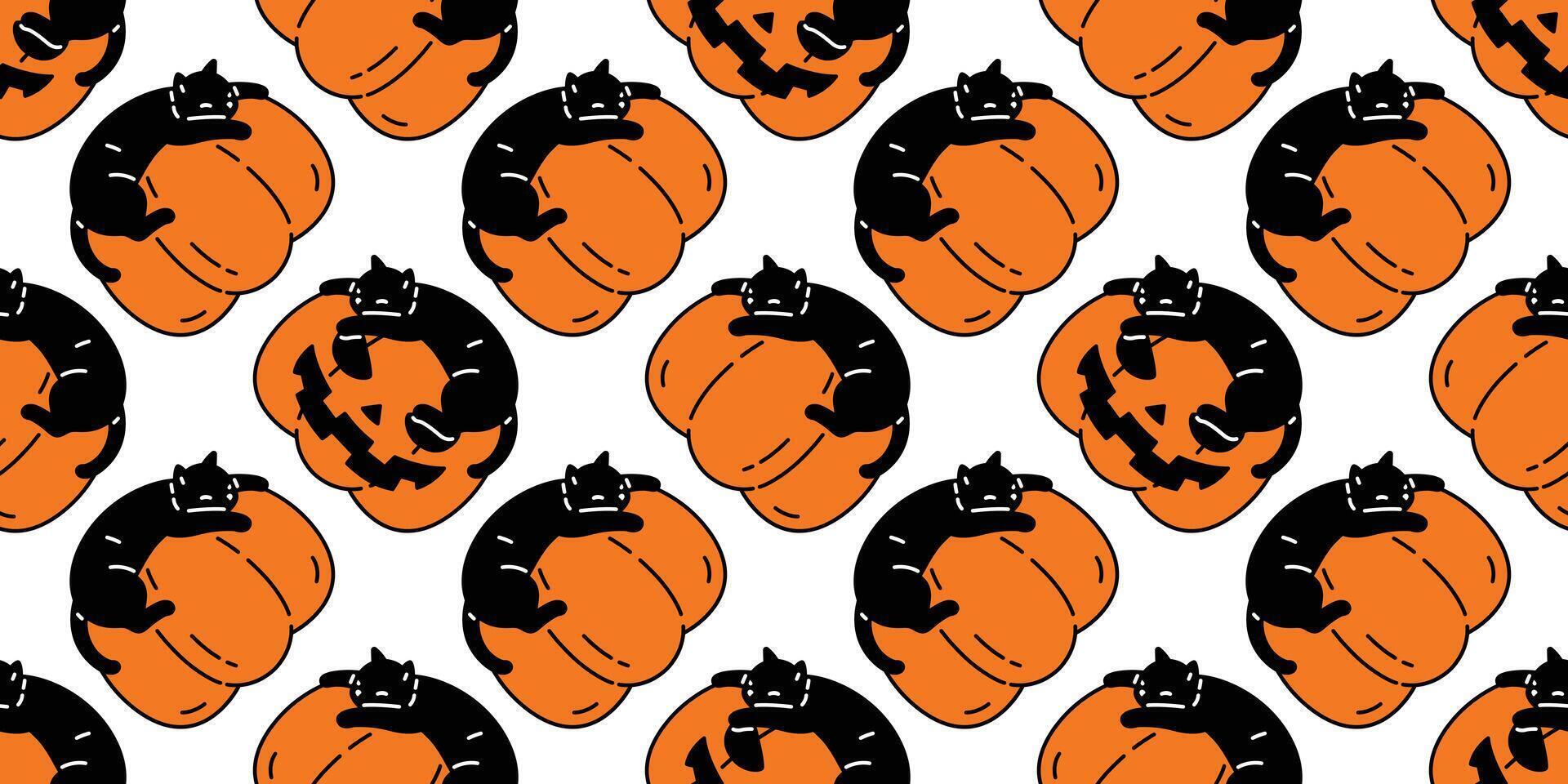 cat seamless pattern Halloween pumpkin kitten cartoon scarf isolated repeat wallpaper tile background gift wrapping paper character doodle illustration design vector