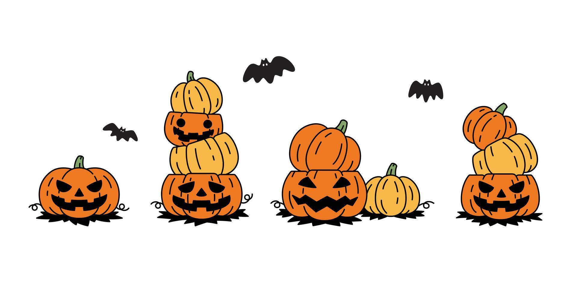 pumpkin Halloween icon bat logo symbol cartoon character spooky doodle ghost illustration design vector