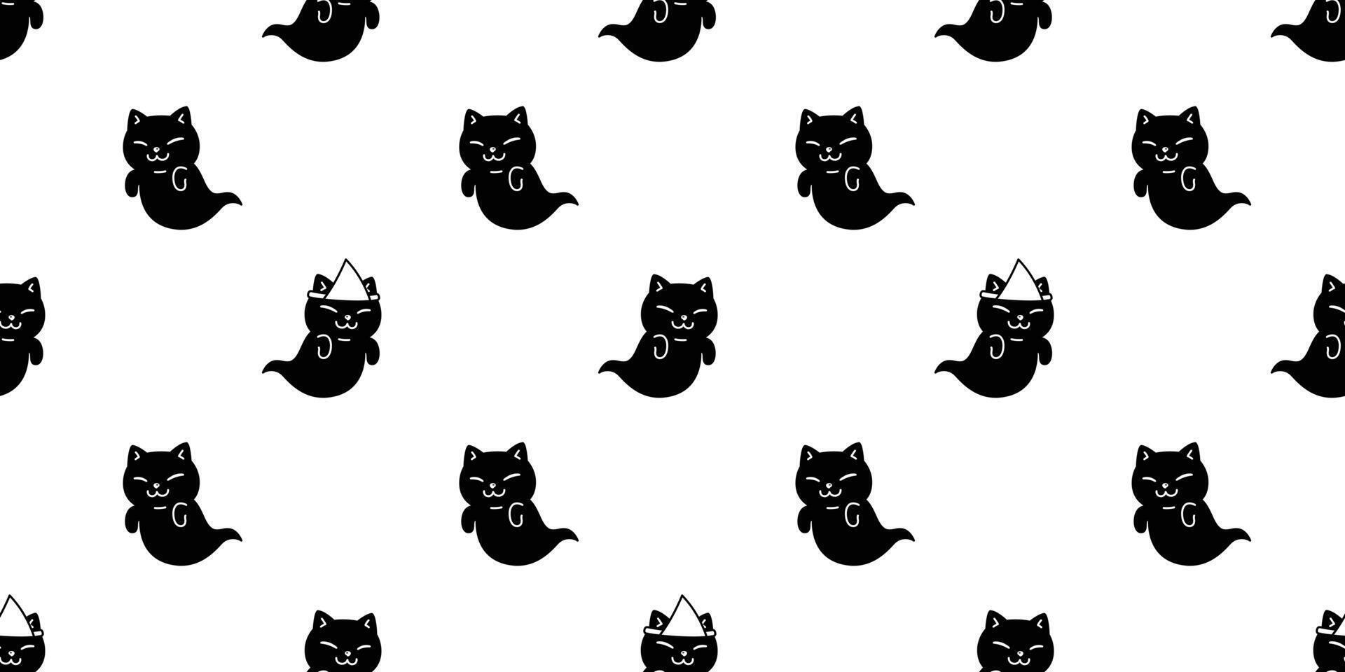 cat seamless pattern Halloween spooky ghost japan kitten cartoon pet repeat wallpaper character tile background gift wrapping paper scarf isolated illustration doodle design vector