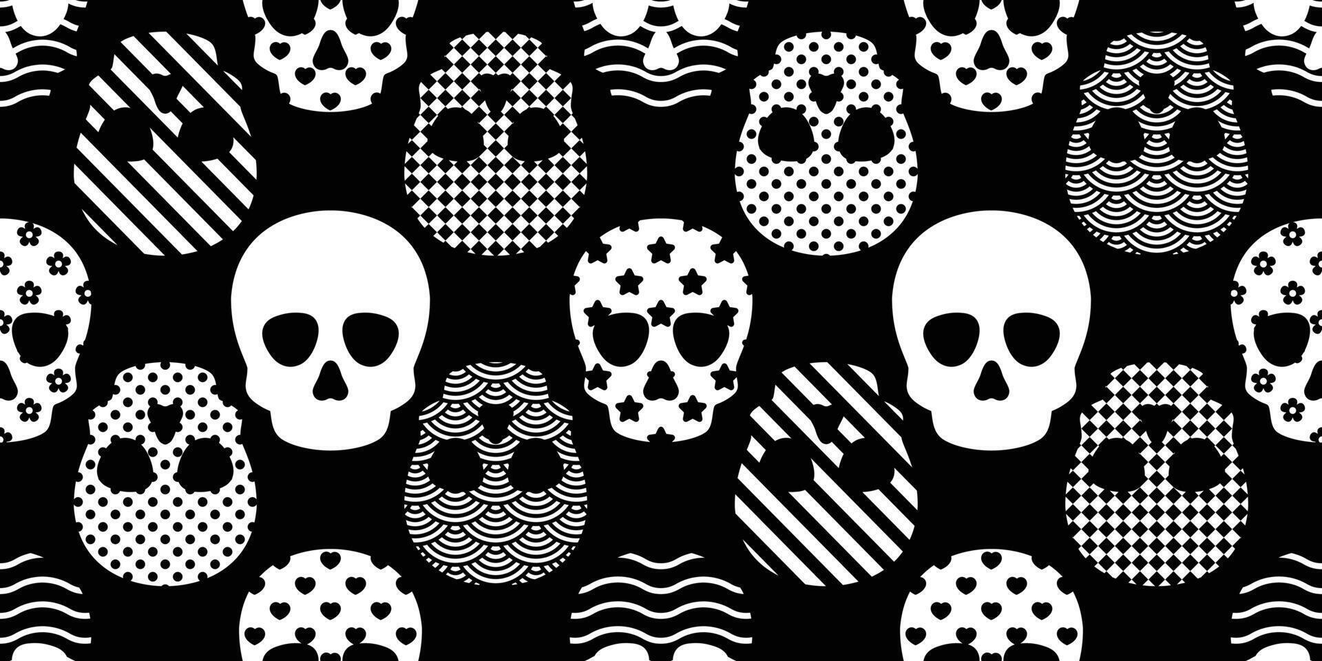 skull Halloween seamless pattern diamond checked polka dot star heart flower japan wave crossbone ghost pirate icon repeat wallpaper tile background cartoon doodle scarf isolated illustration d vector