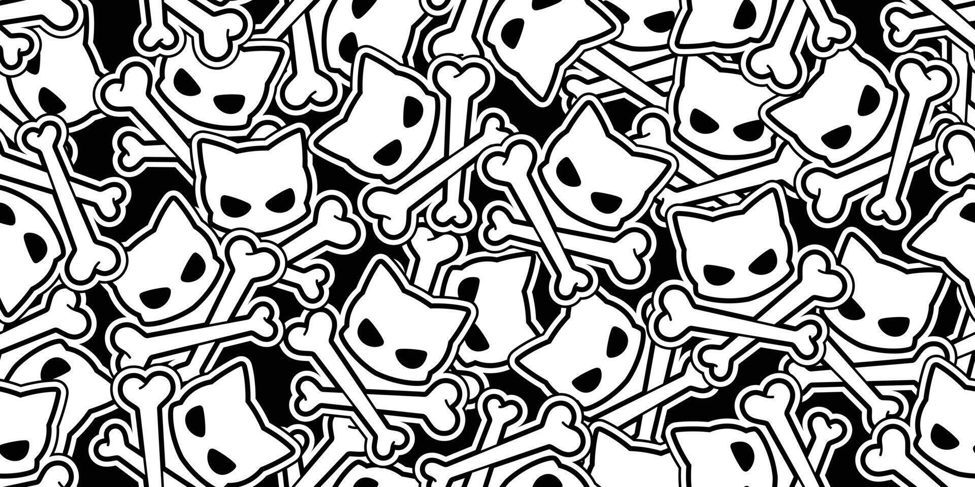 cat crossbones seamless pattern halloween dog pet cartoon skeleton spooky ghost tile background repeat wallpaper scarf isolated doodle illustration design vector